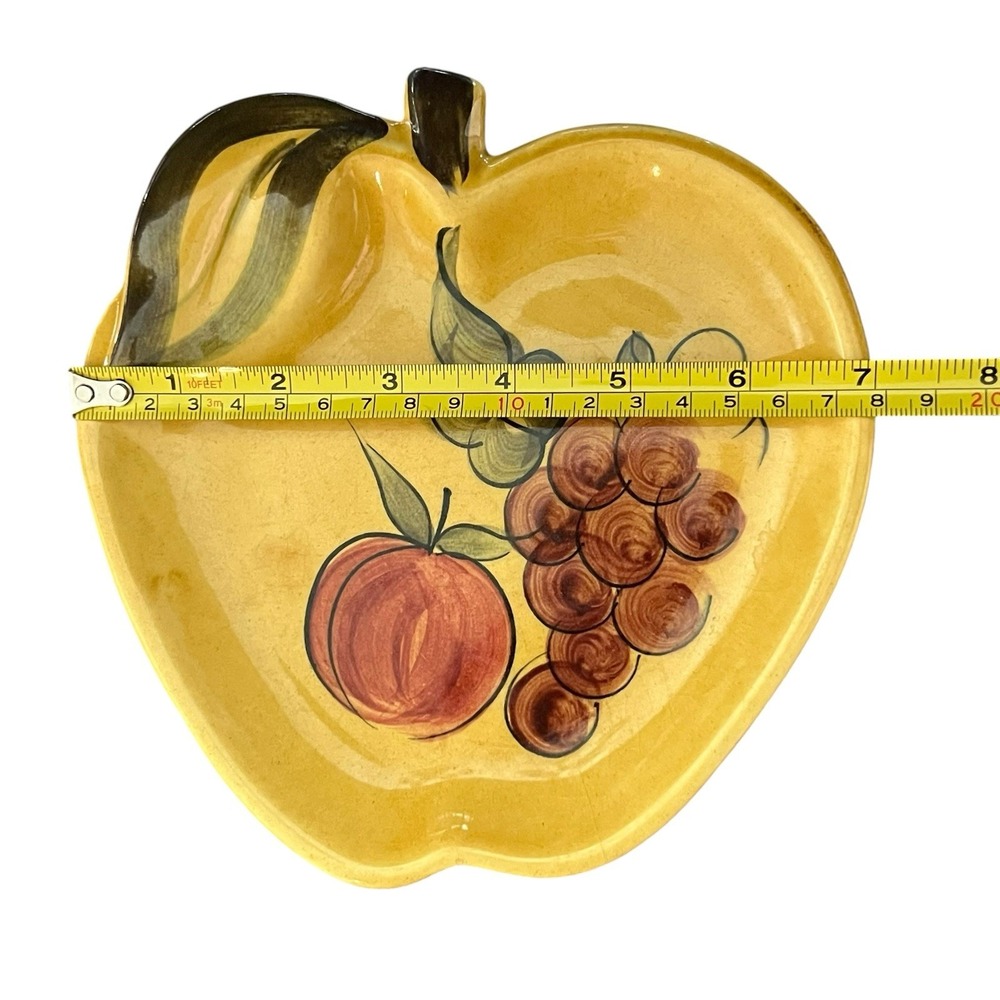 Vintage 1964 Los Angeles Potteries Apple Dish Hand Painted Fruit and Leaf Design - Picture 9 of 10